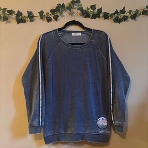 Ocean Drive Women's Navy Acid Wash Crewneck Sweatshirt With Patch & Stripes